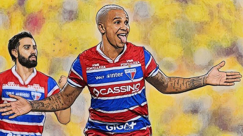 Deyverson comemora o gol do Fortaleza em partida contra o Bucaramanga (Foto: Reprodução)