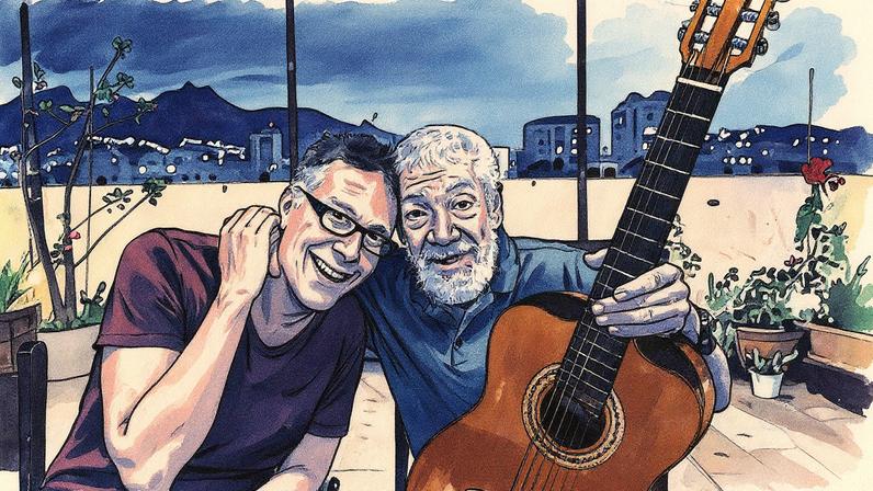 Músicos Augusto Martins e Hélio Delmiro posam para a foto (Foto: Reprodução)