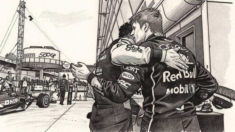 Gabriel Bortoleto parabeniza Max Verstappen após vitória no GP da Itália de F1 em 2025 (Foto: Reprodução)