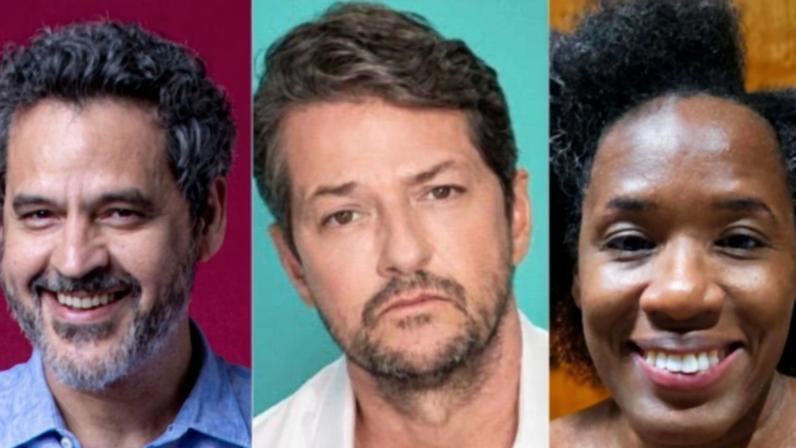 Bruno Garcia, Marcelo Serrado e Tatiana Tiburcio posam para a foto (Foto: Reprodução)