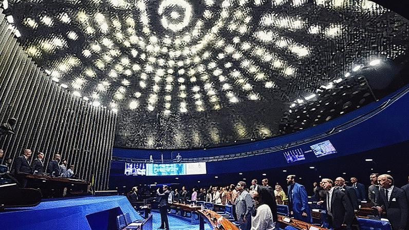 Plenário do Senado Federal com cadeiras e mesas dispostas para uma sessão (Foto: Reprodução)