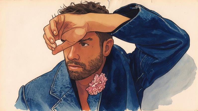 Pablo Alborán veste abrigo de tela vaquera com flor de tela PRADA (Foto: Reprodução)