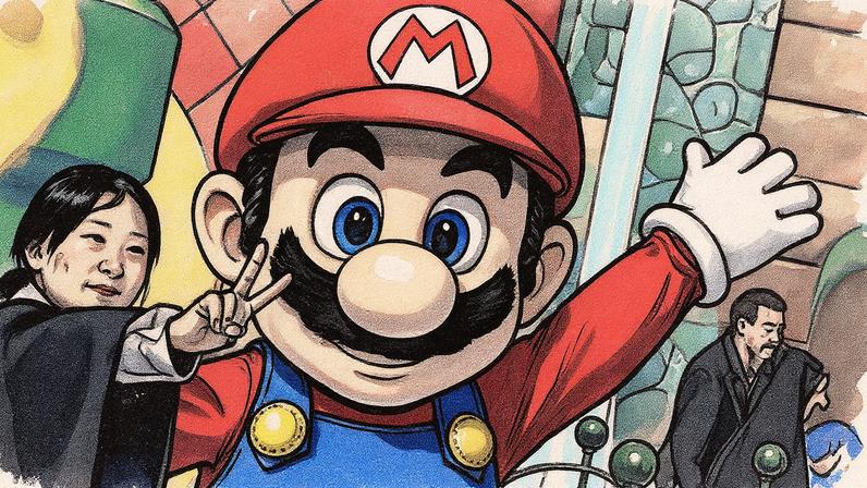 Mario, personagem icônico da Nintendo, celebra seu 40º aniversário no Super Nintendo World, em Los Angeles, Califórnia (Foto: Reprodução)