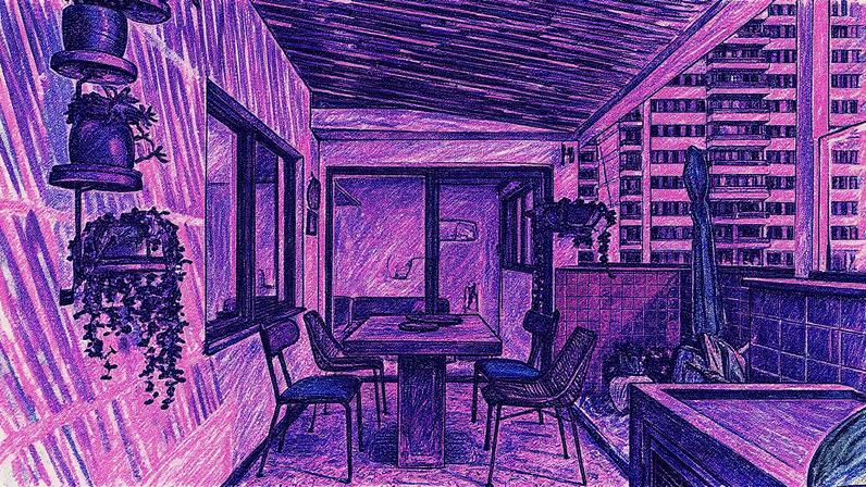 Varanda iluminada e arejada com cobertura de forro de biriba de eucalipto natural. Mesa de jantar com cadeiras de fibra natural e duas cadeiras Volta de Fernando Jaeger. Piso de caquinhos cerâmicos rústicos (Foto: Reprodução)