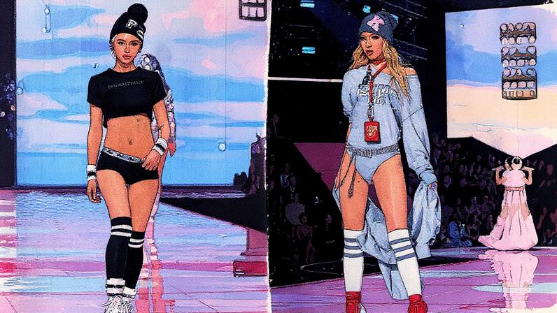 Lila Moss wore a gray long-sleeved body suit with pink high heels during the Victoria’s Secret Fashion Show on Wednesday evening. Stephen Lovekin/Shutterstock