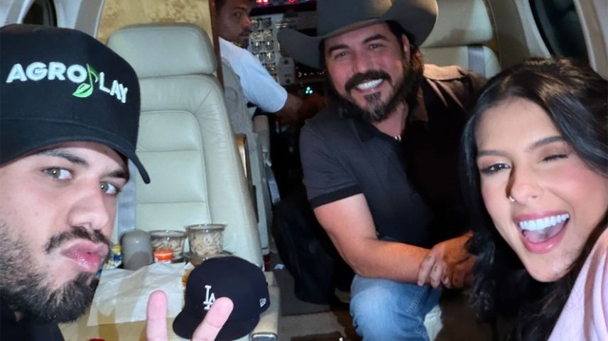 Após beijo na TV, Zé Felipe e Ana Castela voam de jatinho e cantor trolla marmita da sertaneja — Foto: Reprodução/Instagram