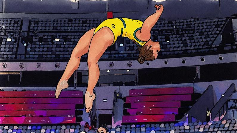 Flávia Saraiva, durante treino de pódio no Mundial de Ginástica (Foto: Melogym/ CBG)