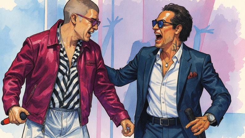 Bad Bunny and Marc Anthony during the Latin Grammy Awards on Nov. 15, 2018 in Las Vegas, NV.