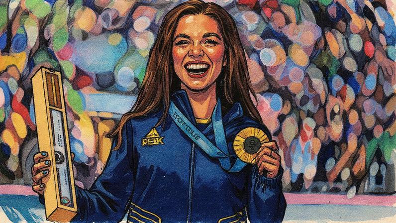 Rayssa Leal no pódio com a medalha de bronze nas Olimpíadas de Paris (Foto: Kirill Kudryavtsev / AFP)