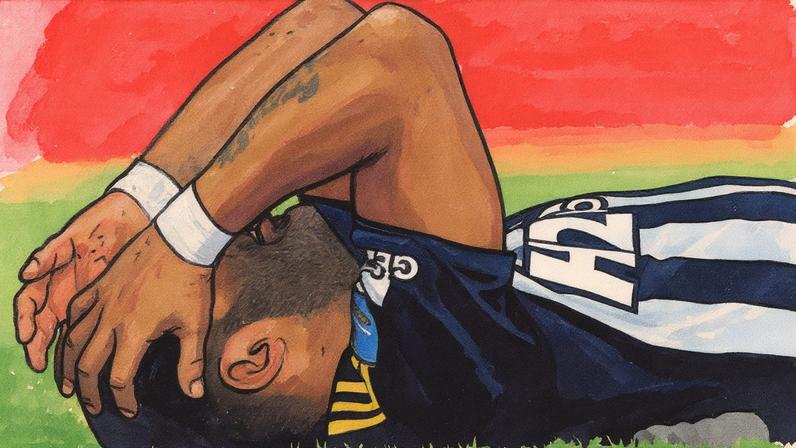 Hulk deitado no gramado durante a final da Sul-Americana (Foto: Pedro Valle)