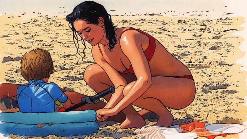 Maria Flor com o filho, Vicente, na Praia de Ipanema — Foto: JC Pereira/AgNews